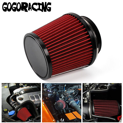 #ad Red 4quot; Inlet Truck Air Filter Dry High Flow Clamp On Round Cone Air Intake Kit $16.39