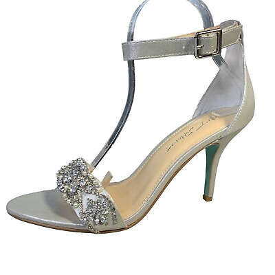 #ad Betsey Johnson Formal Sandal Pump Silver Rhinestone Angle Strap Buckle Size 10M $21.99