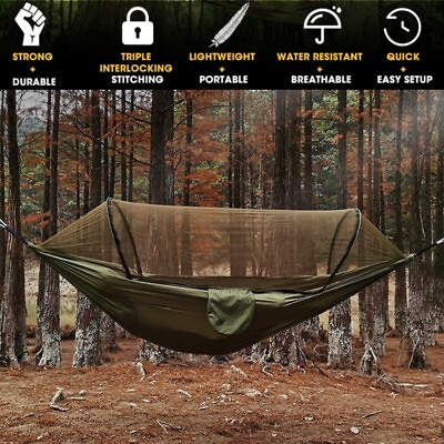 #ad Portable Camping Hammock for 1 2 person with Mosquito Net Outdoor Patio Use NEW $29.98