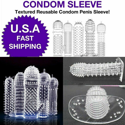 #ad 5PC Penis Extender Girth Enhancer Realistic Sleeve Sheath Large Enlarger Condom $10.95