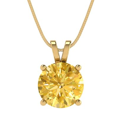 #ad 3.0ct Round Yellow Solitaire Simulated Pendant 16 Box Chain 14k Yellow gold $232.40