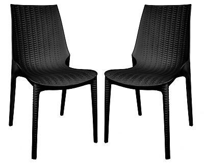 #ad LeisureMod Kent Stackable Weave Design Outdoor Dining Chair Set of 2 $224.00