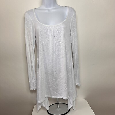 #ad Rayna Z T Shirt Medium White Long Sleeve Rayon Blend Stretch Asymmetrical Hem $6.99