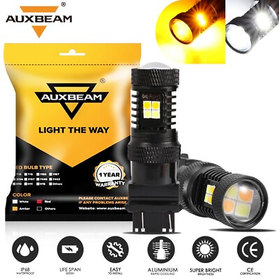 #ad AUXBEAM 3157 T25 Dual Color Turn Signal Light Canbus LED Bulbs 3156 White Amber $21.99