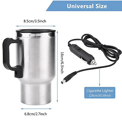 #ad 12V 450ml Electric Incar Stainless Steel Travel Heating Cup Coffee Tea Car Cup $15.73
