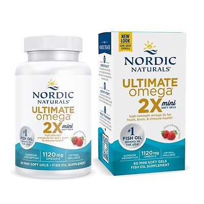 #ad Nordic Naturals Ultimate Omega 2X Mini Strawberry 1120 mg 60 Softgels $23.50