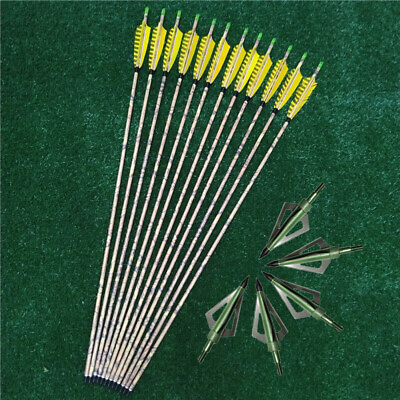 12Pcs True Feather 31quot; Camouflage Carbon Arrow Compound 300 Spine Broadheads Set $53.19