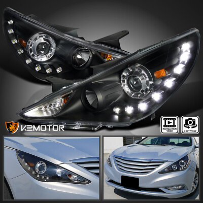 #ad Fits Black 2011 2014 Hyundai Sonata SMD LED Strip Projector Headlights Headlamps $224.88