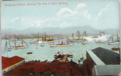 #ad Hong Kong Harbour Showing Men of Wars Saluting China Ships Unused Postcard E44 $14.99