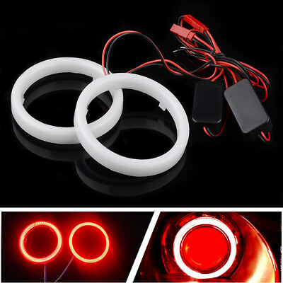 #ad 2x Car 90mm 6000K Red COB LED Angel Eyes Halo Ring with Cover Fog light $16.99