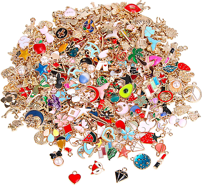 #ad 350Pcs Bracelet Charms Jewelry Making Charms Assorted Gold Plated Enamel Pendant $32.49