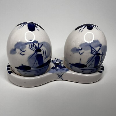 #ad Delft Blue Hand Painted Tiny Egg Salt amp; Pepper Shakers Set Hand Painted Vintage $15.99