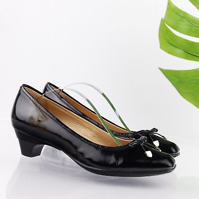 #ad Sofft Women#x27;s Pump Size 8 Black Patent Bow Low Block Heel Dress Shoe Comfy Chic $49.87