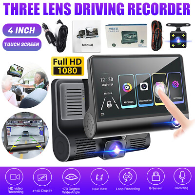 #ad 4quot; HD 1080P Car Vehicle DVR Dual Camera Lens Dash Video Recorder Rearview Cam $34.19