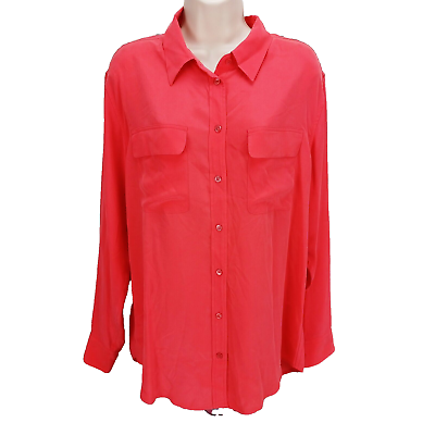 #ad Equipment Hibiscus Red Signature Silk Button Up Top Women#x27;s L $59.97