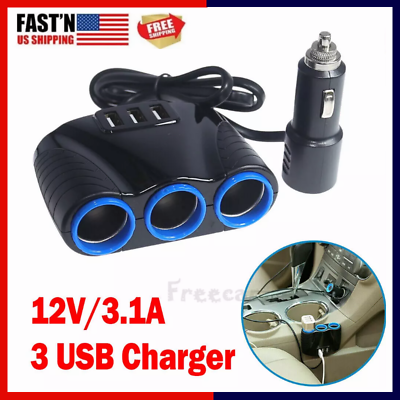 Car 12V Cigarette Lighter Socket Splitter 3.1A USB Charger Power Adapter Outlet $7.35