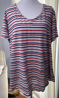 #ad Style Co Plus Sz 2X Striped T Shirt Womens Short Sleeve Red White Blue Flawed $5.99
