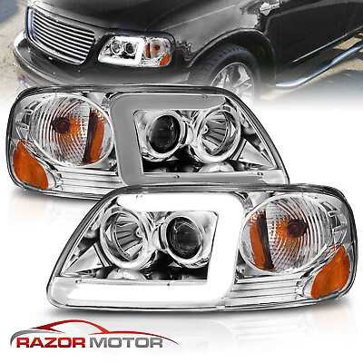 #ad LED C Light Bar FIT 1997 2003 Ford F 150 Halo Ring Projector Chrome Headlights $152.03