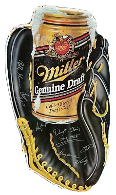 #ad Autographed Miller Beer Bar Sign Baseball Glove 20x37 Thomson McLain Turley Bowa $149.99