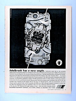 #ad 1971 Edelbrock 4 Barrel Carburetor Big Bock Chevy Vintage Original Print Ad $6.95