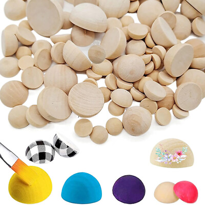 #ad 5 100PCS Half Wooden Beads Unfinished Split Round Wood Balls DIY Crafts LOT C $4.34