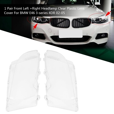 #ad Car 1 Pair Front Left Right Headlamp Clear Plastic Lens Cover For E46 3 series $56.22