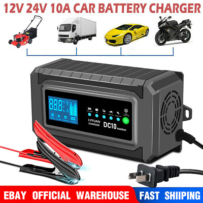 #ad Car Lawn Mowers Battery Charger 12V 24V Smart Automatic Charger Pulse Repair $24.94