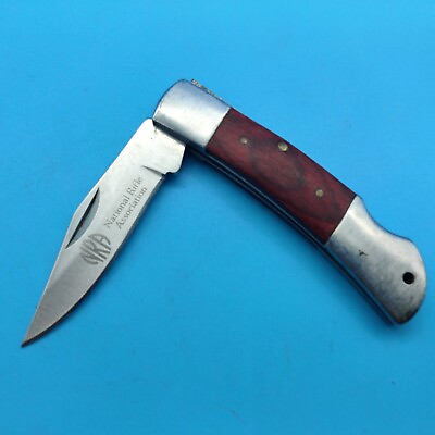 #ad NRA Plain Edge Folding Liner Pocket Knife Pocket knife Wood b $12.74