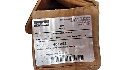 #ad Parker 401242 S2SS 10T 025 FILTER: CARTRIDGE INLINE sealed for oxygen new $200.00