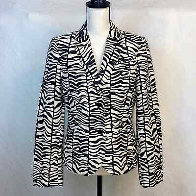 #ad Calvin Klein Black and Cream Geometric Design Linen Blend Blazer Size 8 $48.00