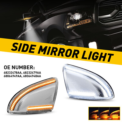 #ad Sequential LED Mirror Side Light Turn Signal Whtie Amber For Dodge 2009 2022 RAM $37.99