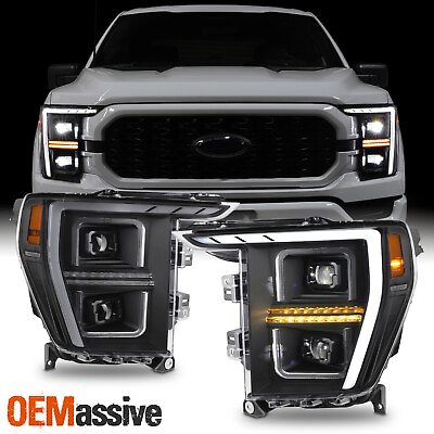 #ad For 2021 2023 Ford F150 LED Sequential Signal Halogen Projector Black Headlights $649.99