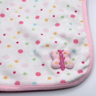#ad Gerber Polkadot 3D Butterfly Baby Blanket Fleece Pink White Round Corners 29x35 $21.22