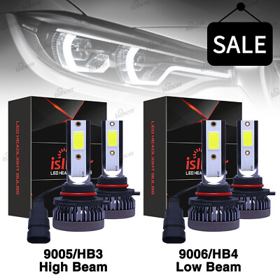 4PCS 9005 9006 LED Combo Headlight Kit Bulbs 6000K Cool White COB High Low Beam $14.99