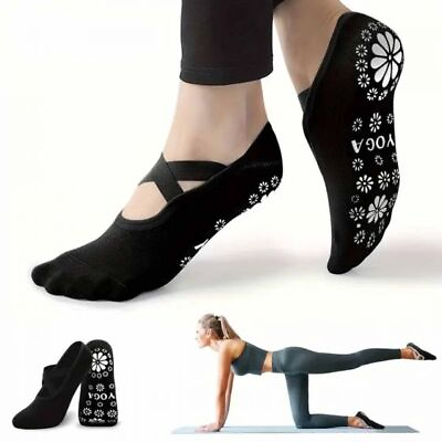 #ad Women Yoga Socks Non Slip Pilates Massage Ballet Grip Exercise Gym Sports 1 PAIR $3.49