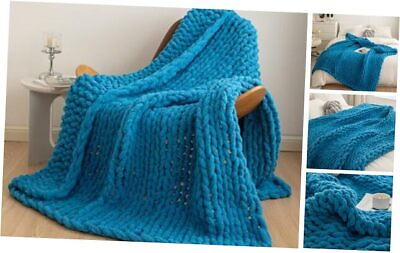 #ad Chunky Throw Blankets for Couch Warm Soft Handmade Throw 51quot;x63quot; Lake Blue $74.04