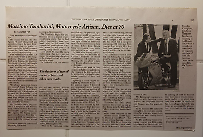 #ad Massimo Tamburini 70 Obituary New York Times Motorcycle Ducati 916 MV Agusta F4 $10.00