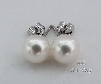 #ad HS Japanese Akoya Cultured Pearl 9mm Stud Earrings 18K Yellow White Gold AAA $407.98