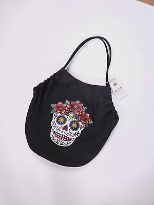 #ad NWT Most Wanted Day of The Dead Sugar Skull Dark Grey Black NEW Canvas Tote Bag $21.60