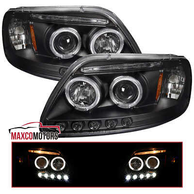 #ad Black Projector Headlights Fits 1997 2003 Ford F150 LED Strip Halo LeftRight $120.49