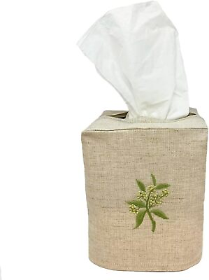#ad Tissue Box Cover Refined Modern Linen Square Holder Khaki Elderflower $29.11
