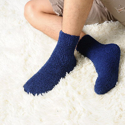 #ad 3 Pairs Winter Room Socks Adult Slipper Middle Tube Men Fluffy Slipper Stocking $10.99