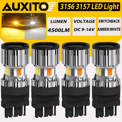 #ad 4PCS Switchback LED Turn Signal Blinker DRL Parking Light Bulbs 3157 White Amber $41.99