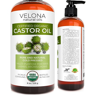 #ad Velona USDA Certified Organic Castor Oil 8 oz Eyelashes Eyebrows Cold Pressed $10.59