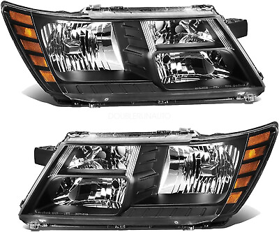 #ad For 2009 2020 Dodge Journey Headlights Pair Black Chrome Headlamps 09 18 LHRH $103.00