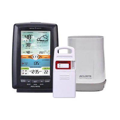 #ad Weather Station Illuminated Color Display w Rain Gauge and Lightning Detector $139.67