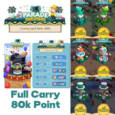 #ad Monopoly Go Parade Partners Event Full Carry Service 80k Point 1 4 slot $12.00