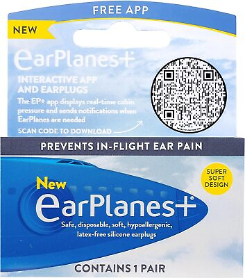 #ad Earplanes for Airplane Flight Ear Pain Discomfort ADULT Size 1 pair BLUE $10.79
