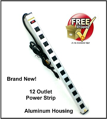 #ad Global Industrial Power Strip 12 Outlets 15 amp 28quot; Long 6#x27; Cord 14 AWG New $39.99