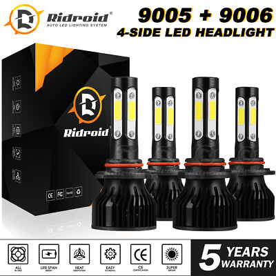 #ad 4 Side 9005 9006 LED Headlight Bulb Combo Kit High Low Beam 6000K 240W 36000LM $24.98